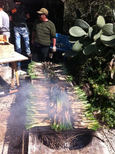 Una pequeña parte de los 3.000 calçots que se han asado en Can Berri