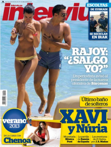 Bronceados, relajados y ambos muy en forma, así se mostraban Xavi Hernández y su novia en su escapada a Ibiza previa a la boda que se celebró el sábado 13 de julio en Blanes. Imagen: Portada de la revista Interviú