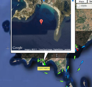 Localización del barco Certamen sobre el punto concreto donde se rompió el cable. Foto: Google.