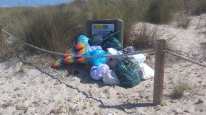 Una imagen remitida por el PP de Formentera en la que se aparecen varias bolsas de basura y demás residuos a pie de playa. 