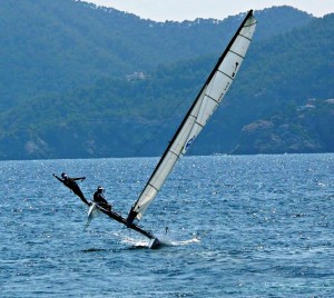 Tito Amengual y Neus Torres, durante un entrenamiento en aguas de Santa Eulària.