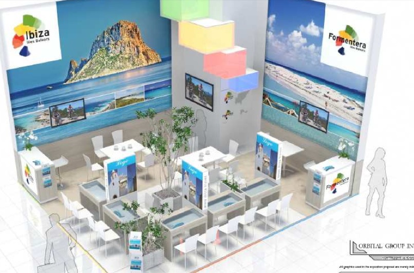 Imatge virtual de l'estand d'Eivissa i Formentera que es presentarà a la World Travel Market.