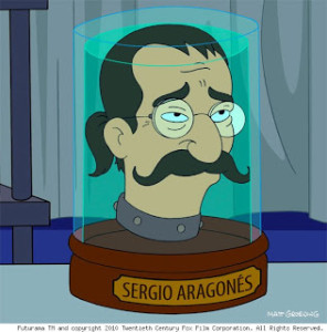 La cabeza parlante de Sergio Aragonés en Futurama.