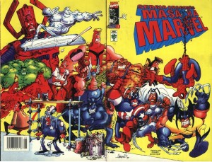 Portada desplegable para la edición mejicana de Sergio Aragonés masacra a Marvel.