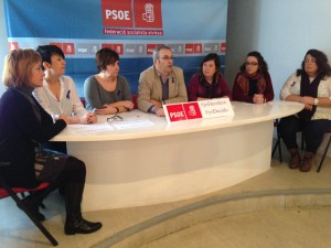 Quintero, López, Abascal, Torres, Limones, Guisado i Planells (d'esquerra a dreta), a la roda de premsa d'aquest matí.