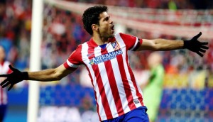 Diego Costa celebra el primer gol del Atlético en el partido ante el Milan. Foto: Atlético de Madrid