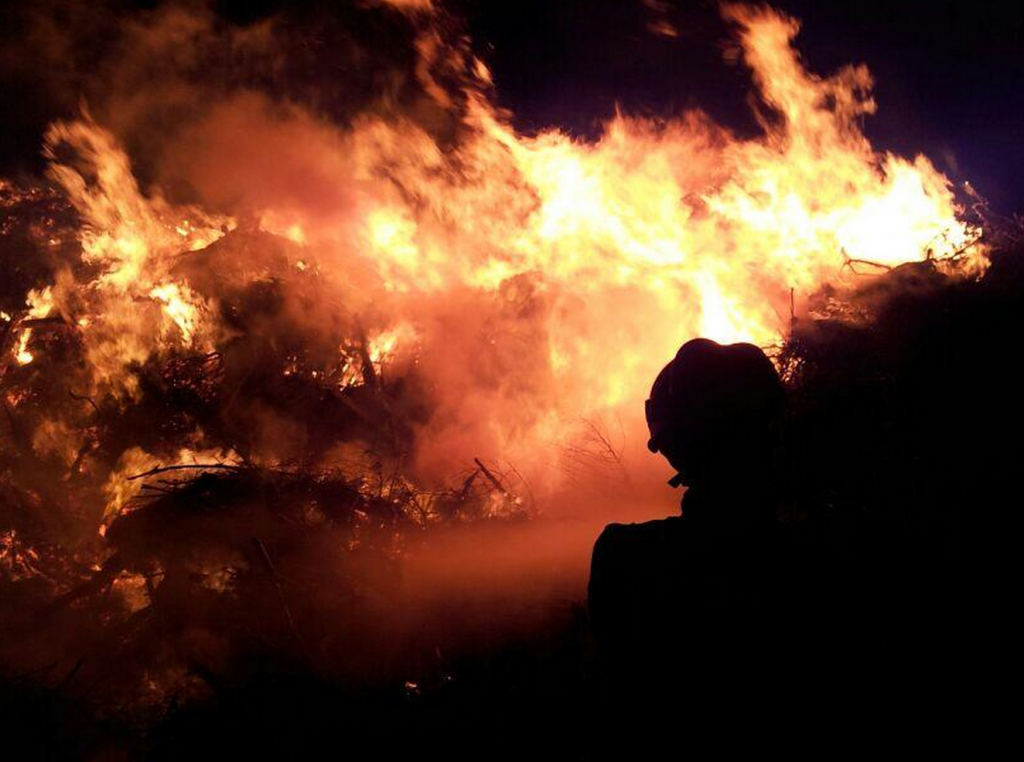 Los bomberos y el Ibanat no han dado por controlado el incendio hasta después de tres horas de trabajos de extinción.  Foto: Bomberos de Ibiza