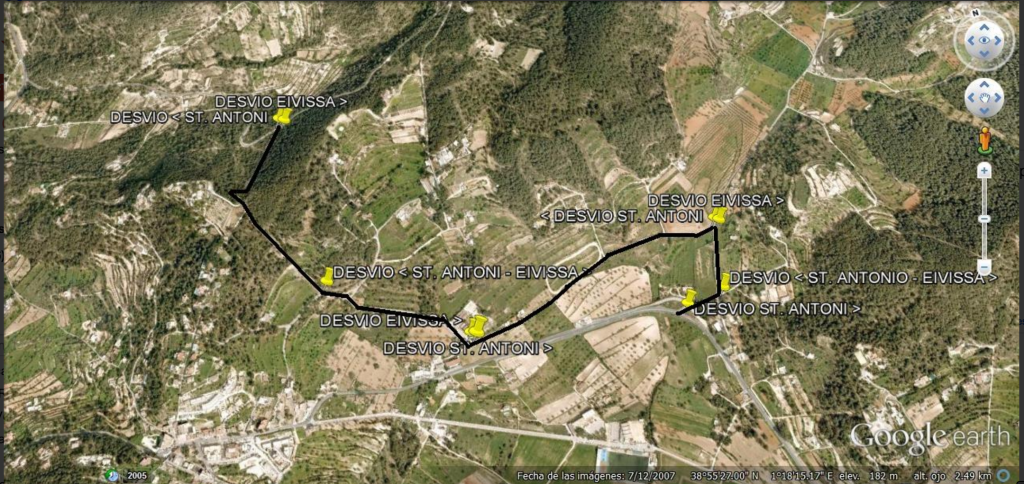 Mapa que señala los accesos alternativos propuestos por la Policía Local de Sant Josep. 