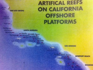 Mapa de las plataformas petrolíferas situadas frente a California. Imagen: Ministerio de Turismo, Industria y Energía.