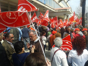 Protesta dels sindicalistes a Palma. Foto: ARA Balears.