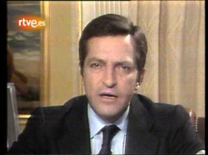 Adolfo Suárez anunciando su dimisión en TVE, enero de 1981.