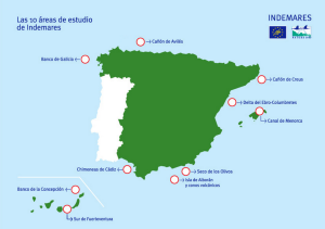 Mapa que señala las zonas que se incluyen en el proyecto Life INDEMARES.