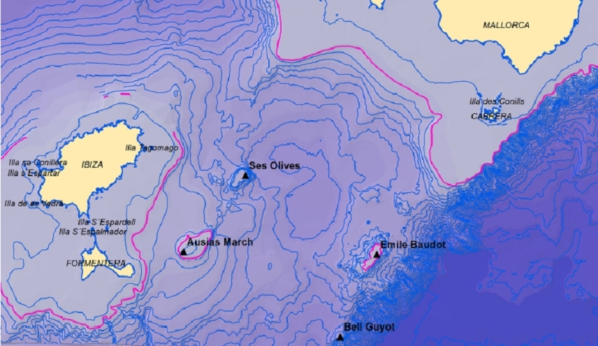 Mapa topogràfic del Canal de Mallorca. Foto: Ministerio de Medio Ambiente.