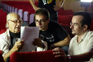 Escandell y Torres junto con Antonio Isasi en el rodaje. Foto: Héctor Escandell.