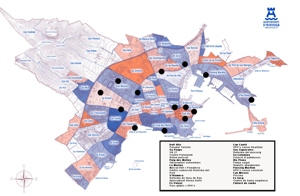 Mapa dels dèficits d'inversió per barris, segons estimacions de PSOE-Pacte.