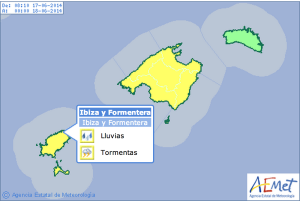 La alerta amarilla permanecerá activa en las Pitiüses hasta la medianoche del miércoles 18 de junio. 