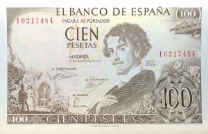 Gustavo Adolfo Bécquer estampado en un billete de cien pesetas. 