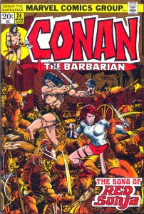 Magnífica portada de Barry Windsor-Smith para La canción de Red Sonja, con su indumentaria original, en Conan el Bárbaro.