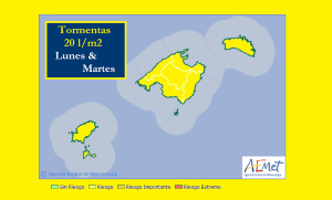 La alerta amarilla se mantendrá durante el inicio de la semana. Imagen: Aemet