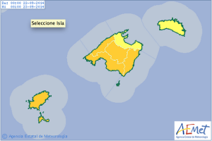 La alerta amarilla por lluvias y tormentas se mantendrá durante todo el lunes. Imagen: Aemet