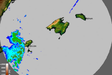 Mapa de la evolución de la tormenta a las 22 horas del sábado. Imagen: Aemet.