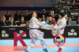 Irene Colomar durante el enfrentamiento ante una de las representantes de Egipto. Foto: WKF