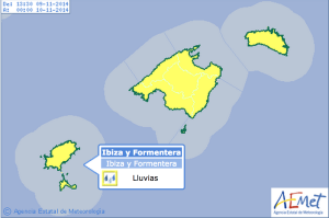 Los chubascos marcarán las jornadas del domingo y el lunes en Eivissa y Formentera.  Imagen: Aemet