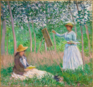 En la imagen, uno de los cuadros falsificados por Elmyr de Hory y su suplantador, 'En el bosque de Giverny: Blanche Hoschedé en su atril con Suzanne Hoschedé leyendo', de Claude Monet (1887)