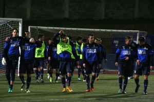 Los jugadores de Italia, una vez finalizado el primer entrenamiento en Can Misses.