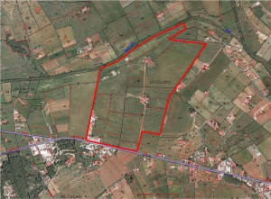 Las parcelas donde se proyecta el campo de vuelo abarcan  casi 30 hectáreas y están ubicadas a la altura del kilómetros cuatro de la carretera de Santa Eulària y  a 2,5 kilómetros al oeste del núcleo urbano. 