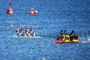 La embarcación del Club Nàutic Sant Antoni, durante la final B de K-4.