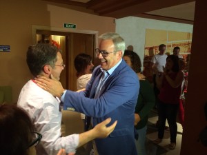 Josep Marí Ribas 'Agustinet' y Vicent Torres se felicitan por los resultados. Foto: L.A.