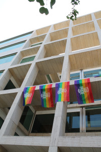 Las banderas arcoiris en la fachada del Consell. 