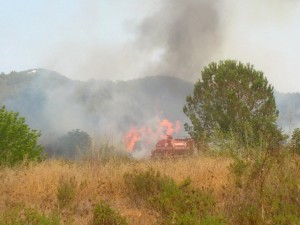 Imagen de las llamas del incendio en Santa Gertrudis. Foto: V.R.