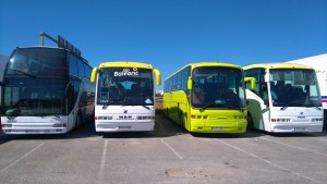 Los autobuses estacionados en el aparcamiento de Es Gorg. Fotografía: EPIC.