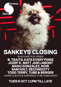 Cartel de la fiesta de cierre de Sankeys.