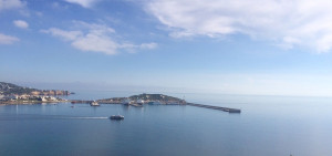 Imagen del dique de Botafoc desde Es Soto, esta mañana.