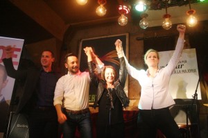 Simón Planells, Rafa Ruiz, Sofía Hernanz y Zaida Cantera, durante el acto de inicio de campaña del PSOE. Fotos: C. V.