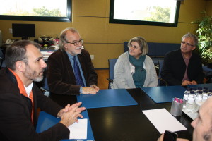 El director general d'IB3 Andreu Manresa amb el vicepresident Biel Barceló, la consellera de Participació, Transparència i Cultura Esperança Camps i el director general de desenvolupament tecnològic Benjamí Villoslada.