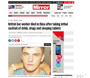 Imagen de la publicación de Mirror sobre el joven británico fallecido el año pasado en Ibiza. 