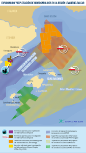 Imagen del mapa de los proyectos de prospecciones previstos en el mar balear.