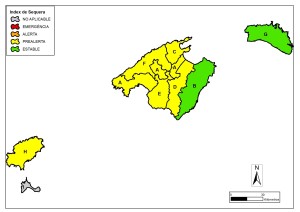 Índice de sequía en todas las unidades de demanda de Balears.