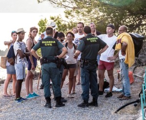 Una imagen de la protesta en los embarcaderos de Cala de ses Illetes, en la zona de Porroig. Fotos: Jorge Páez