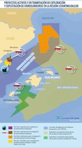 Mapa del corredor de cetáceos y los proyectos de prospecciones que pretenden llevarse a cabo.