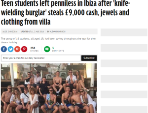 La denuncia de los jóvenes sobre el robo en Ibiza, en el periódico británico Mirro.