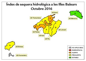 El mapa de las reservas hídricas de la islas, donde Ibiza sigue en prealerta pero mejora situación. Foto: CAIB